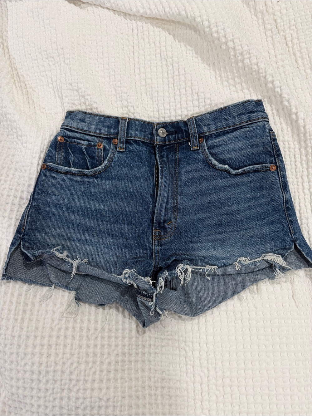 Abercrombie & Fitch Dark Blue Distressed Denim Shorts